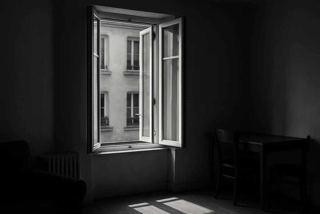 Appartement avec fenêtres ouvertes, lumière du jour entrant, symbolisant l'élimination des odeurs.